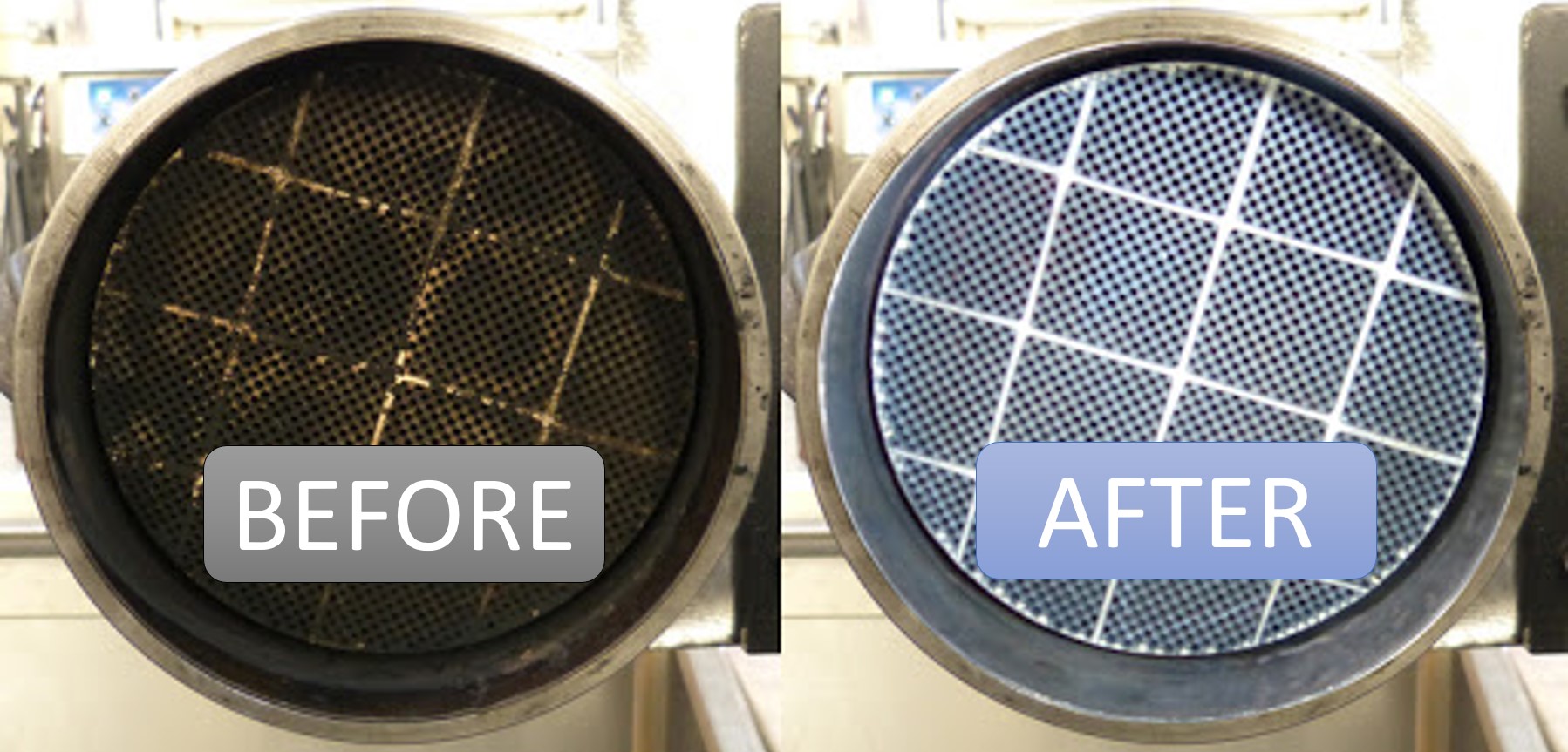 Before and after DPF cleaning